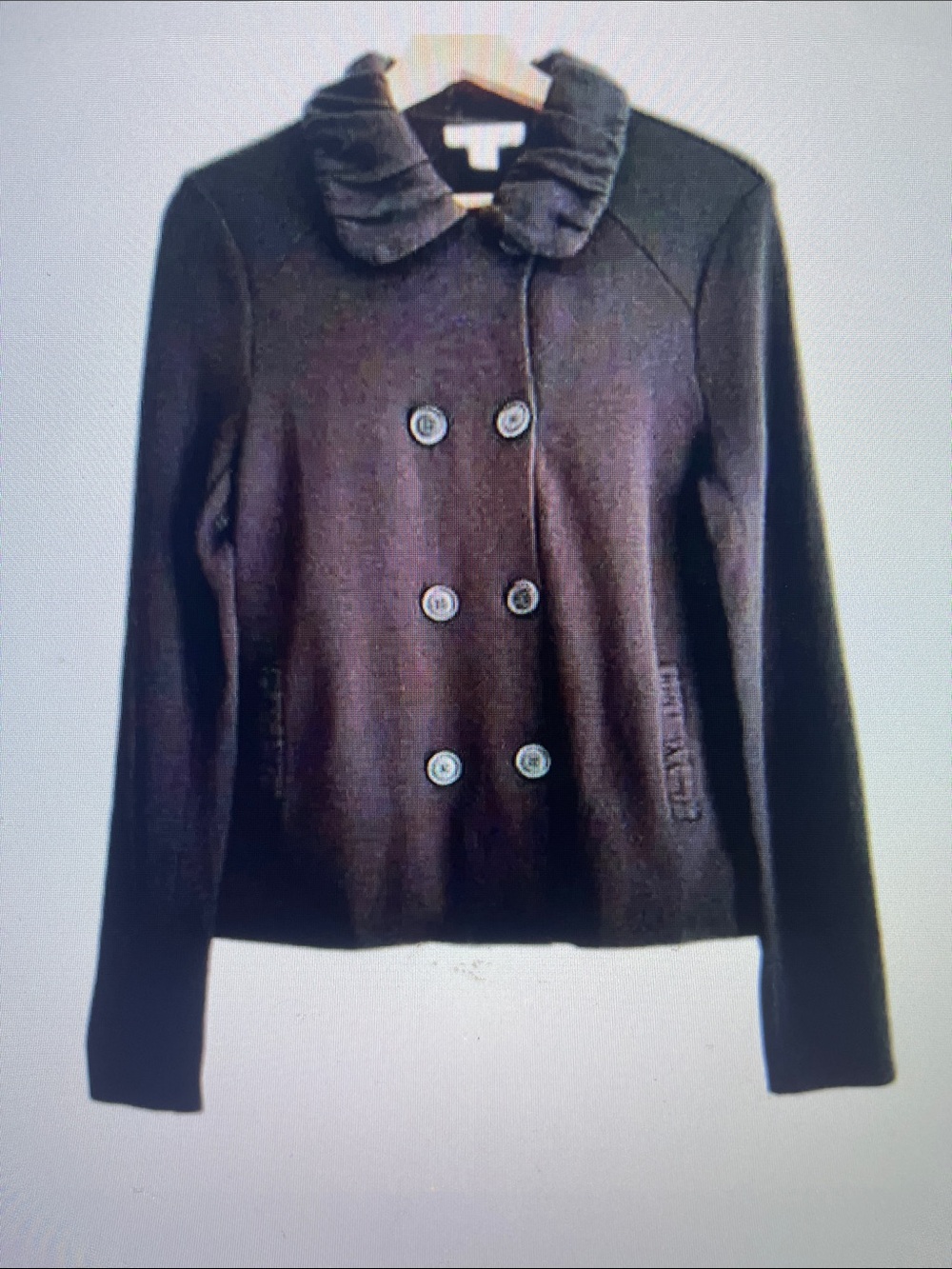 Women's Double-Breasted Black Jacket with Ruffled Collar